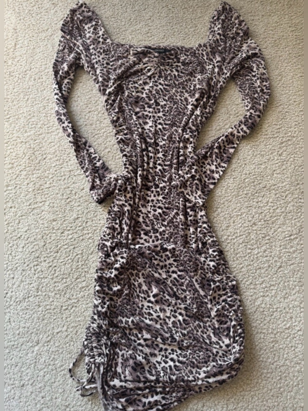 Forever 21 Leopard Print Long Sleeve Bodycon Dress - Brown & Black y2k